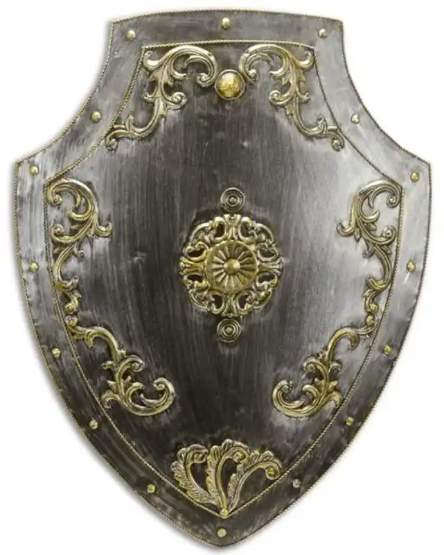 Casa Padrino Metall Ritterschild Silber / Antik Gold 55 x H. 71 cm - Mittelalter Deko - Wanddeko Echt