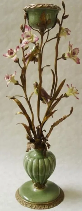 Casa Padrino Jugendstil Kerzenhalter mit dekorativen Blumen und Vögeln Mehrfarbig / Messing H. 64 cm - Deko Accessoires im Barock & Jugendstil Markenware