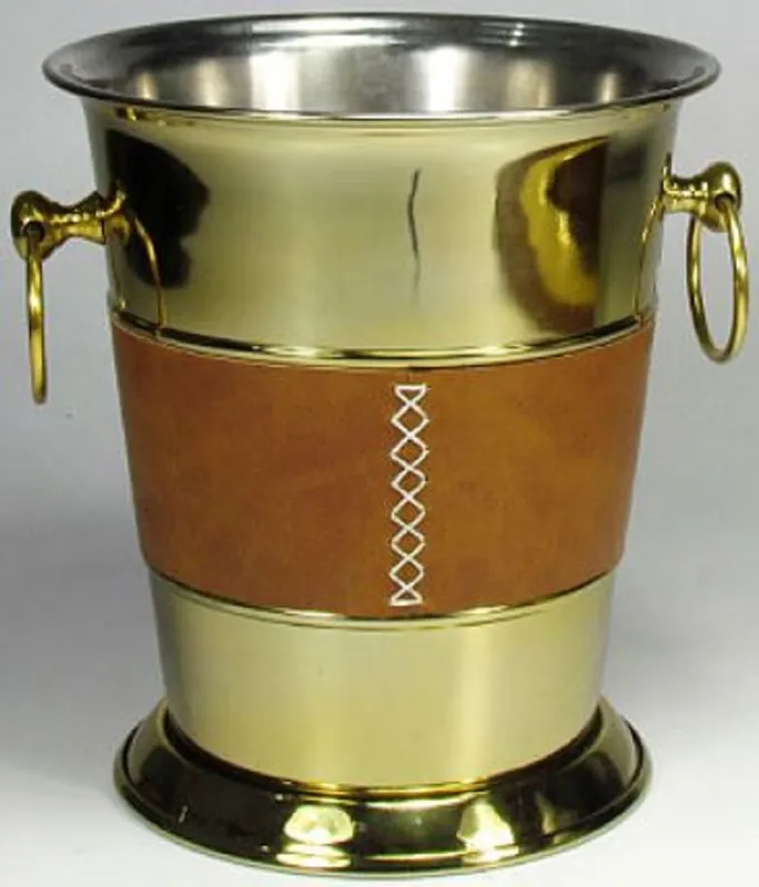 Casa Padrino Messing Weinkühler mit Leder Gold / Braun / Silber 26 x 23 x H. 25 cm - Sektkühler - Champagnerkühler - Luxus Accessoires Heißes Angebot