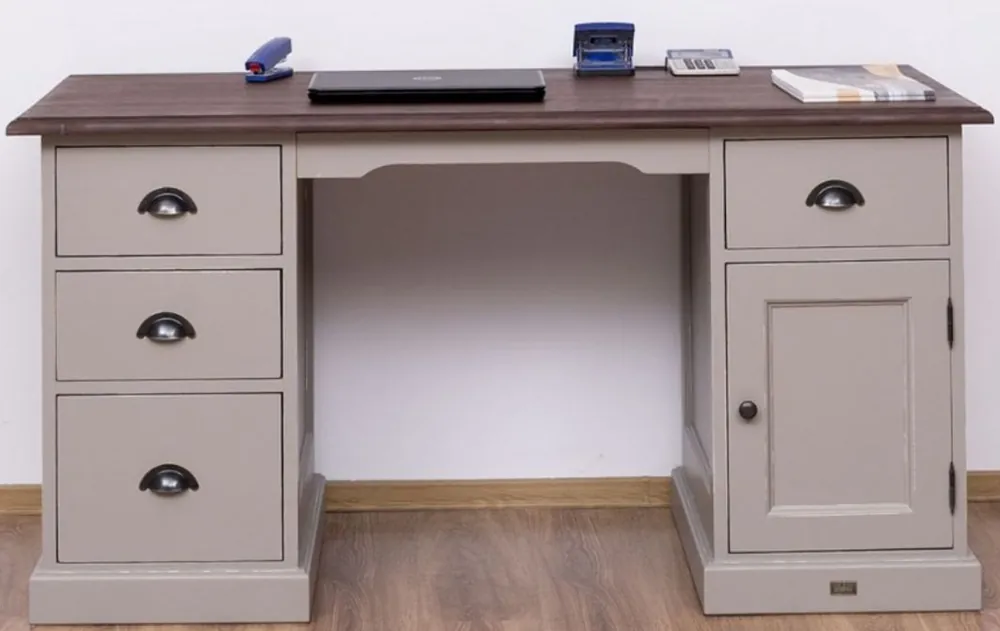 Casa Padrino Landhausstil Schreibtisch mit 4 Schubladen und Tür Antik Grau / Dunkelbraun 152 x 70 x H. 78 cm - Landhausstil Büromöbel Billig