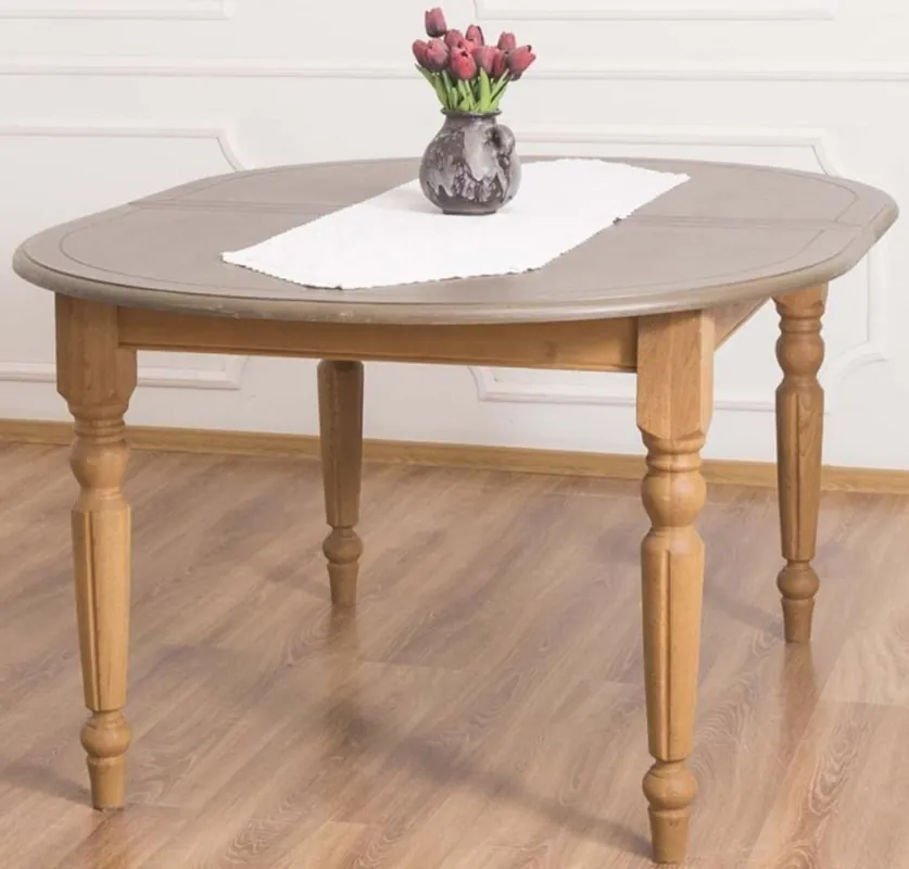 Casa Padrino Landhausstil Esstisch Grau / Hellbraun 160 x 120 x H. 78 cm - Ovaler massivholz Küchentisch mit Eichenholz Tischplatte Geprüft