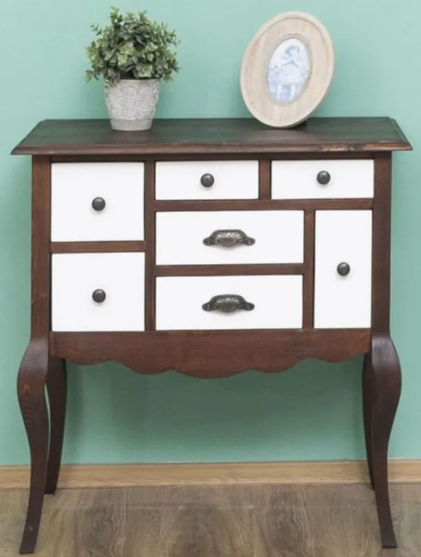 Casa Padrino Landhausstil Massivholz Kommode mit 7 Schubladen Dunkelbraun / Weiß 80 x 40 x H. 82 cm - Landhausstil Möbel Begrenztes Angebot