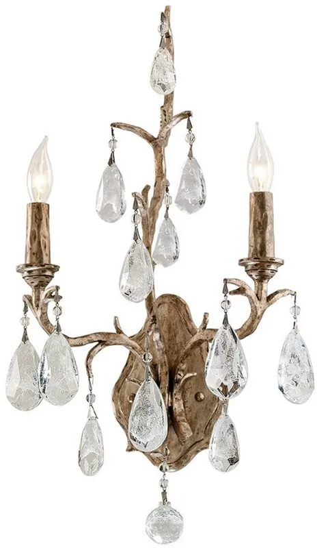 Top-Angebot Casa Padrino Luxus Barock Doppel Wandleuchte Bronze 28 x 15,3 x H. 53,3 cm - Handgefertigte Schmiedeeisen Wandlampe mit edlen venezianischem Kristallglas Behängen in Tropfenform