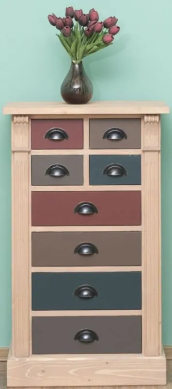 Echt Casa Padrino Landhausstil Massivholz Kommode mit 8 Schubladen Naturfarben / Mehrfarbig 60 x 36 x H. 100 cm - Landhausstil Möbel