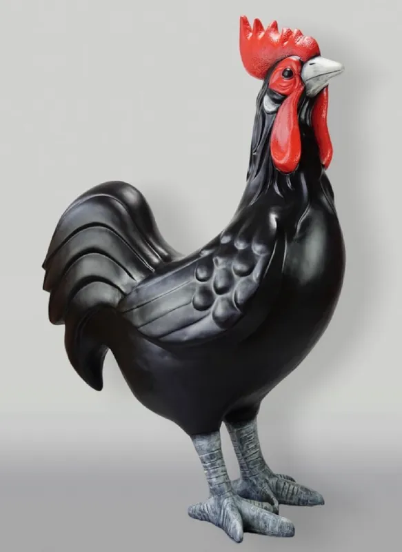 Saisonangebot Casa Padrino XXL Deko Skulptur Hahn Schwarz / Rot / Grau H. 180 cm - Riesiege Garten Deko Figur