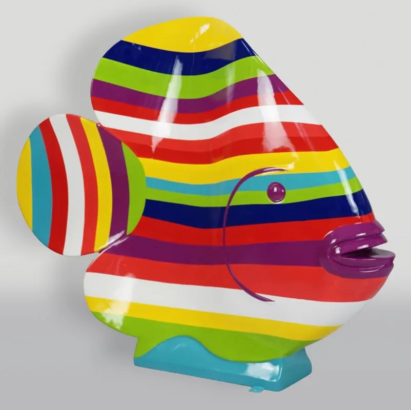 Casa Padrino XXL Deko Figur Fisch mit Streifen Bunt H. 110 cm - Wohnzimmer Deko Skulptur Finale Aktion