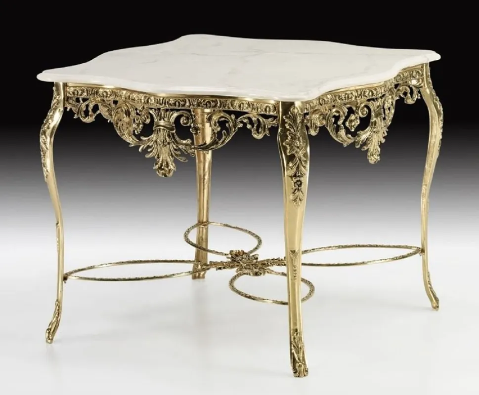 Letzte Chance Casa Padrino Luxus Barock Esstisch mit Marmorplatte Gold / Weiß 98 cm - Barock Esszimmer Möbel