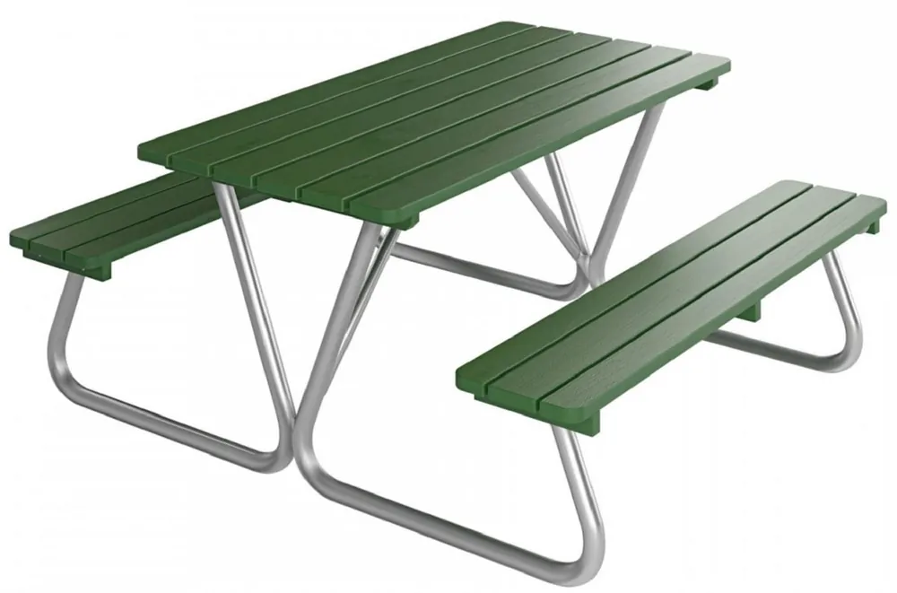 Top-Seller Casa Padrino Picknicktisch mit integrierten Sitzbänken Grün / Silber 180 cm - Picknick Möbel