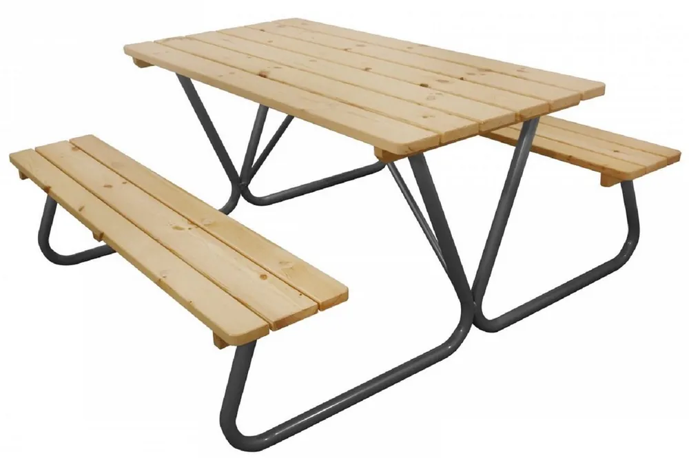 Knallerangebot Casa Padrino Picknicktisch mit integrierten Sitzbänken Naturfarben / Grau 180 cm - Picknick Möbel
