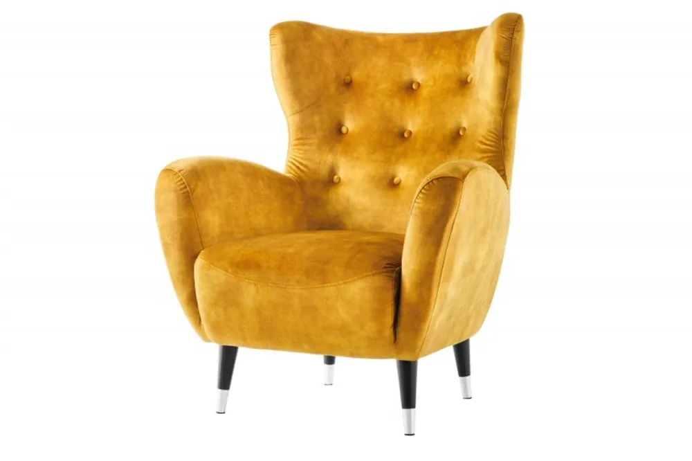 Chesterfield Sessel Senfgelb / Schwarz / Silber Ohrensessel aus dem Hause Casa Padrino Ausverkauf