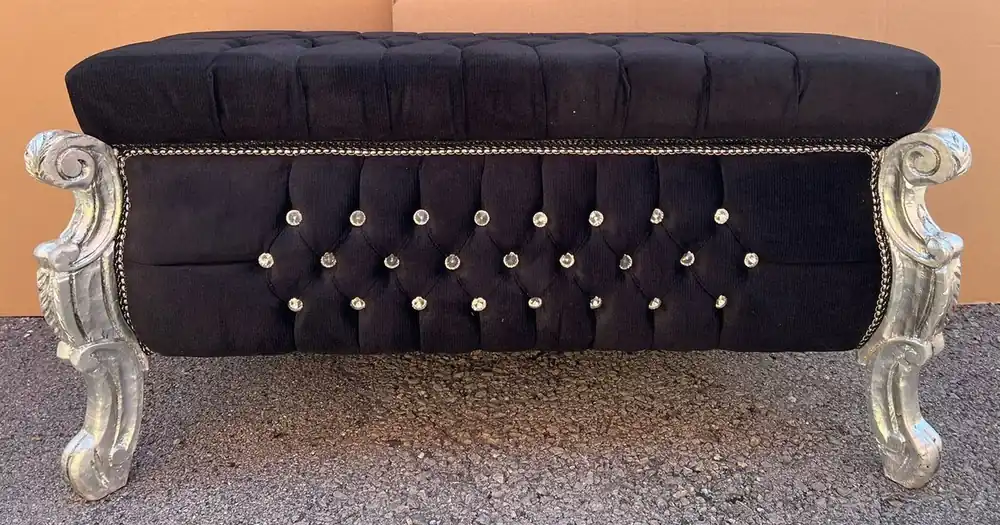 Casa Padrino Barock Sitzbank - Truhe mit Glitzersteinen Schwarz / Silber - Barock Möbel Rabatt