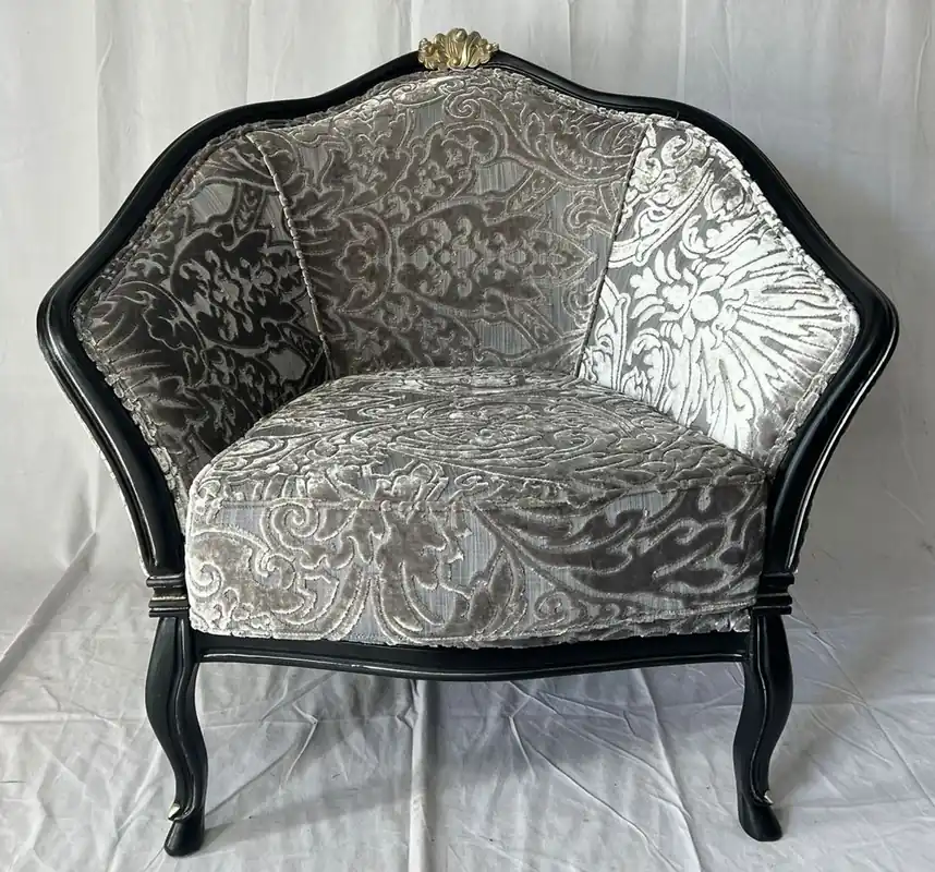 Casa Padrino Luxus Barock Salon Sessel Silber / Grau / Schwarz / Gold - Barock Möbel Knallerangebot