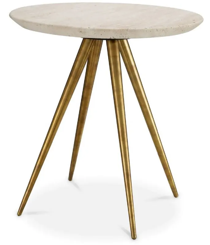 Super-Preis Casa Padrino Luxus Beistelltisch mit Travertin Tischplatte Beige / Vintage Messing Ø 45,5 x H. 47,5 cm