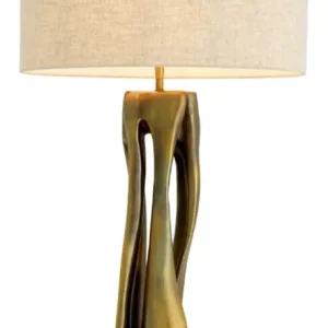 Letzte Chance Casa Padrino Luxus Tischleuchte im Vintage Messing Look / Sockel aus schwarzem Granit B. 22 cm x H. 89,5 cm
