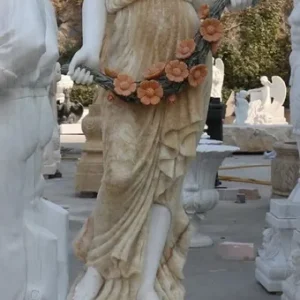Casa Padrino Jugendstil Garten Deko Marmor Skulptur Dame Rechte Seite Weiß / Beige H. 190 cm Preisreduziert