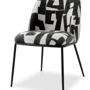 Casa Padrino Luxus Esszimmerstuhl Schwarz / Weiß B. 50 cm x T. 60 cm x H. 83 cm - Hotel Möbel Neu