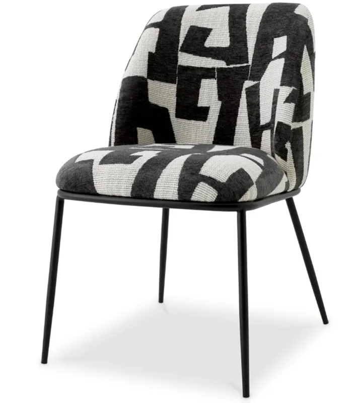 Casa Padrino Luxus Esszimmerstuhl Schwarz / Weiß B. 50 cm x T. 60 cm x H. 83 cm - Hotel Möbel Neu