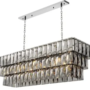 Casa Padrino Luxus Kronleuchter mit Rauchkristallglas, Nickel Finish B. 140 cm x T. 41 cm x H. 45,5 cm Markenprodukt
