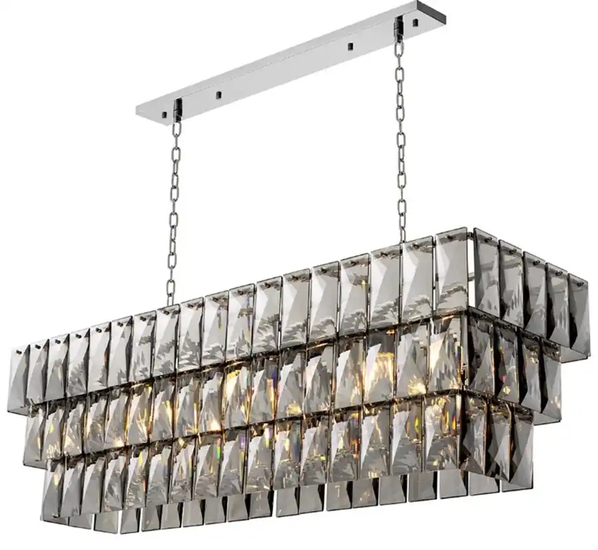 Casa Padrino Luxus Kronleuchter mit Rauchkristallglas, Nickel Finish B. 140 cm x T. 41 cm x H. 45,5 cm Markenprodukt