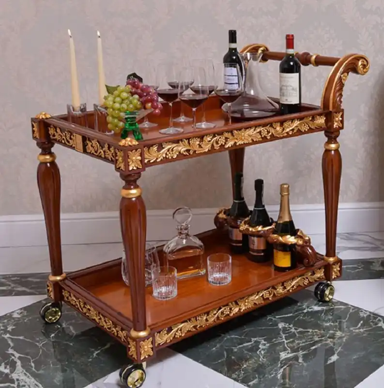 Casa Padrino Luxus Barock Trolley Braun / Gold 97 cm - Barockstil Servierwagen - Made in Italy Schneller Versand