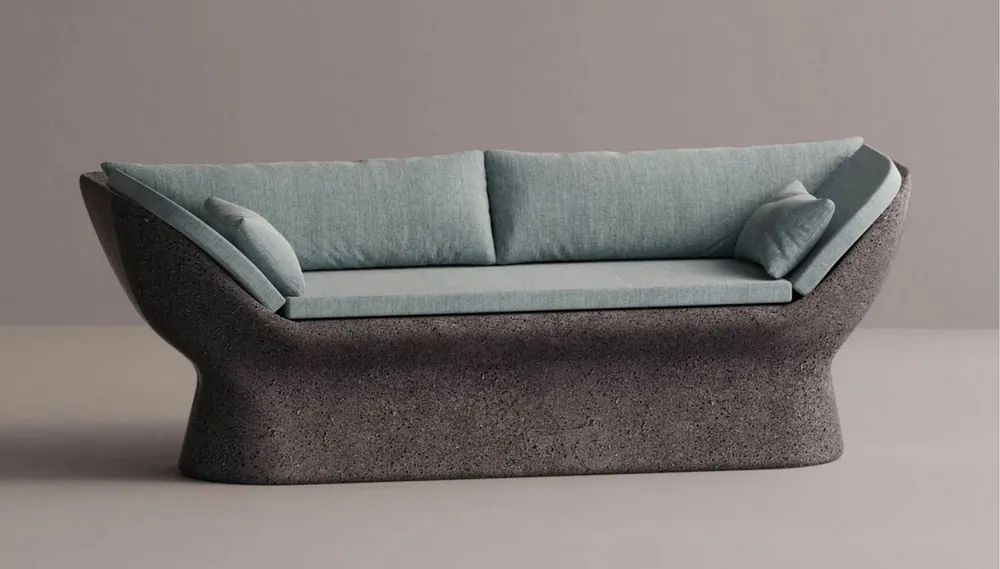 Casa Padrino Luxus Sofa Hellblau / Anthrazit 200 cm - Wetterfestes Beton Sofa Highlight