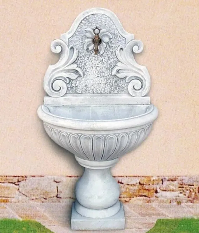Casa Padrino Jugendstil Wandbrunnen Grau / Antik Messing H. 142 cm - Made in Italy Markenware