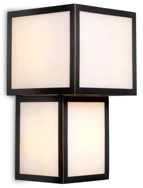 Neu Im Sortiment Casa Padrino Luxus Wandleuchte Schwarzes Finish / Alabaster B. 22 cm x T. 22cm x H. 41 cm - Luxus Leuchten