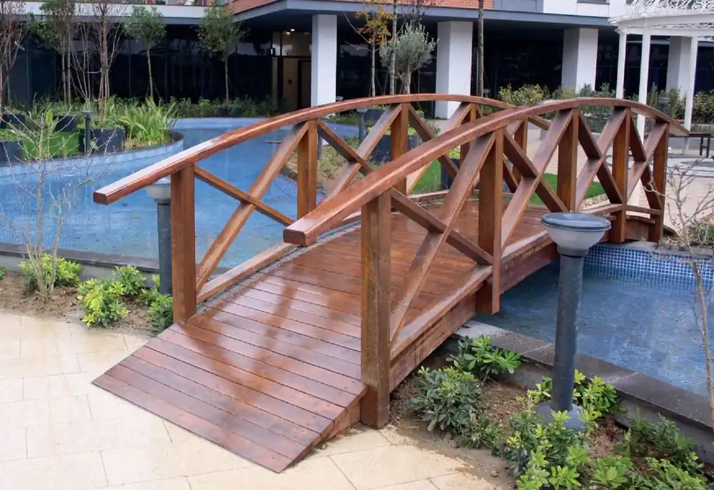 Markenware Casa Padrino Luxus Massivholz Brücke mit Geländer Braun 504 cm - Garten & Park Möbel