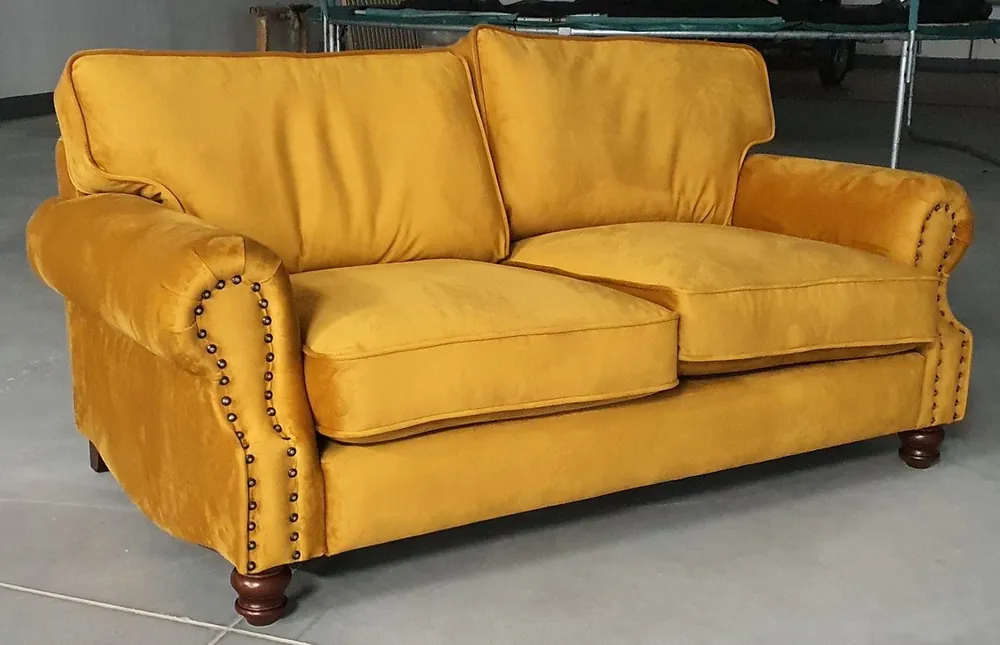 Highlight Casa Padrino Luxus Wohnzimmer Samt Sofa Gelb 175 cm - Luxus Möbel