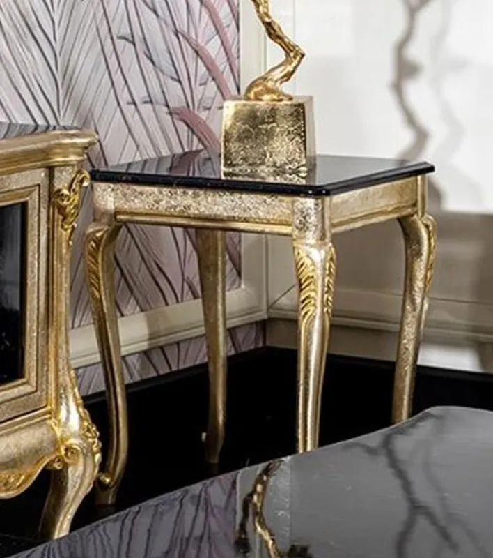 Casa Padrino Luxus Barock Beistelltisch Schwarz / Silber / Gold H. 60 cm - Barock Möbel Sichere Zahlung