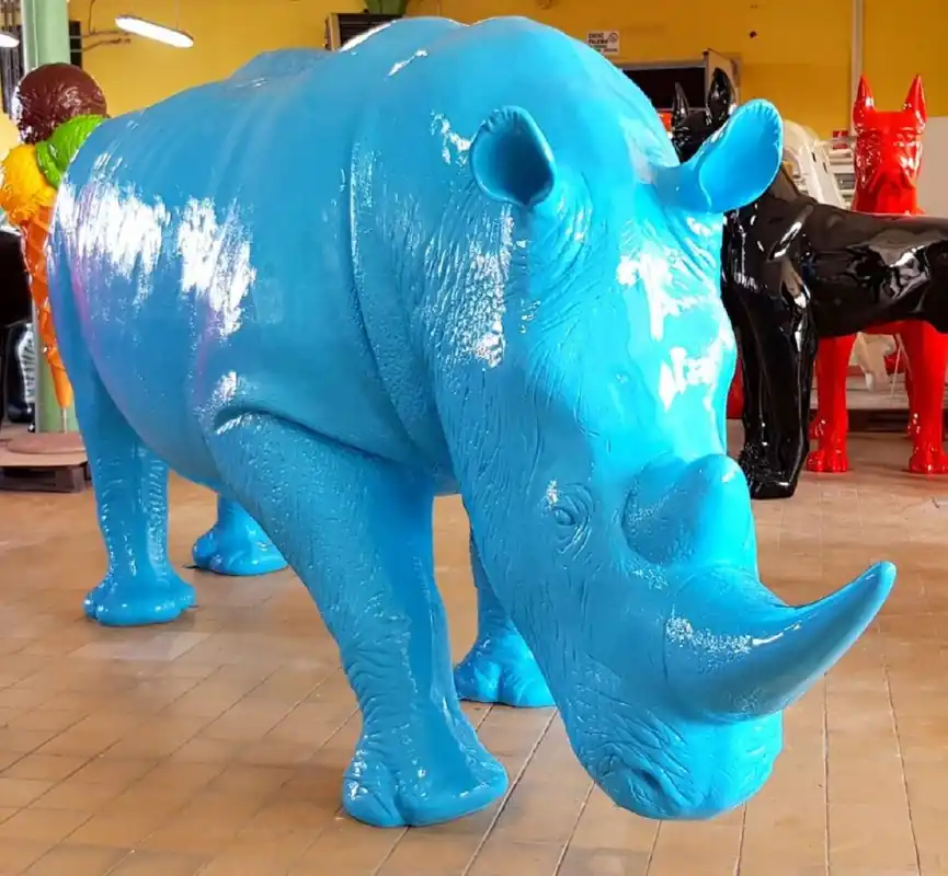 Sichere Zahlung Casa Padrino XXL Deko Skulptur Nashorn Hellblau 340 cm - Lebensgroße Garten Figur