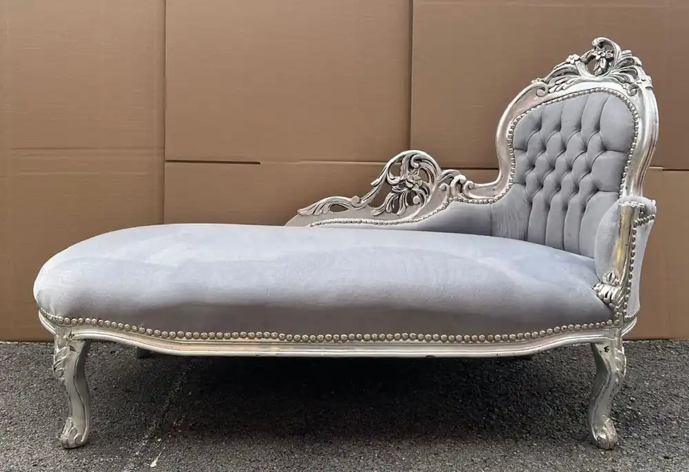 Neue Kollektion Casa Padrino Barock Chaiselongue Rechte Seite Grau / Silber 155 cm - Barock Möbel