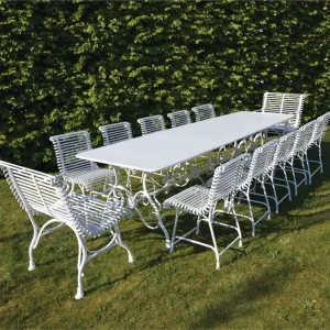 Casa Padrino Jugendstil Schmiedeeisen Garten Möbel Set Weiß 300 x 120 cm - Garten Tisch & 10 Garten Stühle Markenware