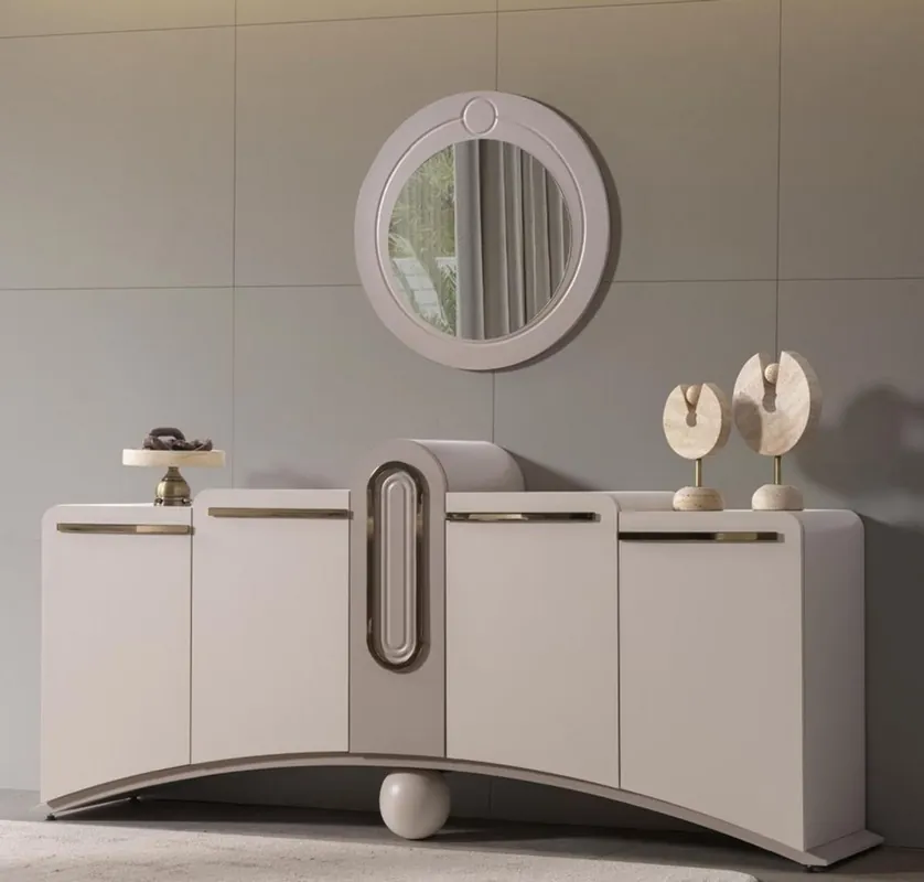 Highlight Casa Padrino Luxus Sideboard mit Wandspiegel Hellgrau / Grau / Gold - Luxus Möbel