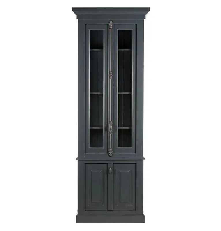 Neuheit Casa Padrino Landhausstil Vitrine Grau 48 x 88 x 245 cm - Vitrinenschrank mit 4 Türen - Massivholz Schrank - Landhausstil Möbel