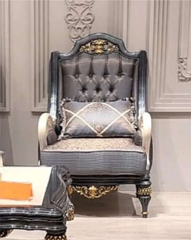 Casa Padrino Luxus Barock Wohnzimmer Sessel Grau / Weiß / Gold - Barock Wohnzimmer Möbel Sonderangebot