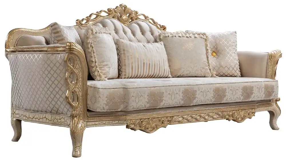Casa Padrino Luxus Barock Wohnzimmer Sofa Weiß / Antik Gold 230 cm - Barock Wohnzimmer Möbel Preisreduziert