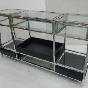 Casa Padrino Luxus Shopvitrine mit Glasfächern Glas Theke 153 x 42 x H 88 cm Ladeneinrichtung Vitrine Ladentheke Markenware