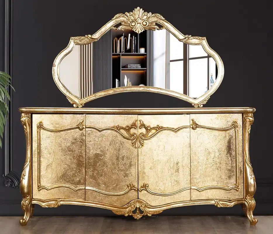 Mega-Angebot Casa Padrino Luxus Barock Sideboard mit Spiegel Gold - Esszimmer Möbel im Barockstil