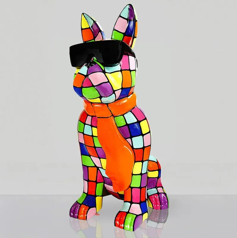 Top-Preis Casa Padrino XXL Skulptur Hund Bulldogge Bunt / Schwarz H. 196 cm - Garten Deko Figur