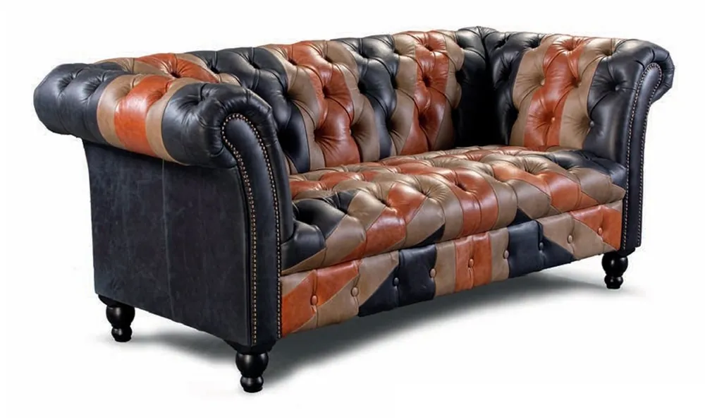 Angebot Casa Padrino Luxus Chesterfield Echtleder 2er Sofa Blau / Braun / Schwarz 200 cm