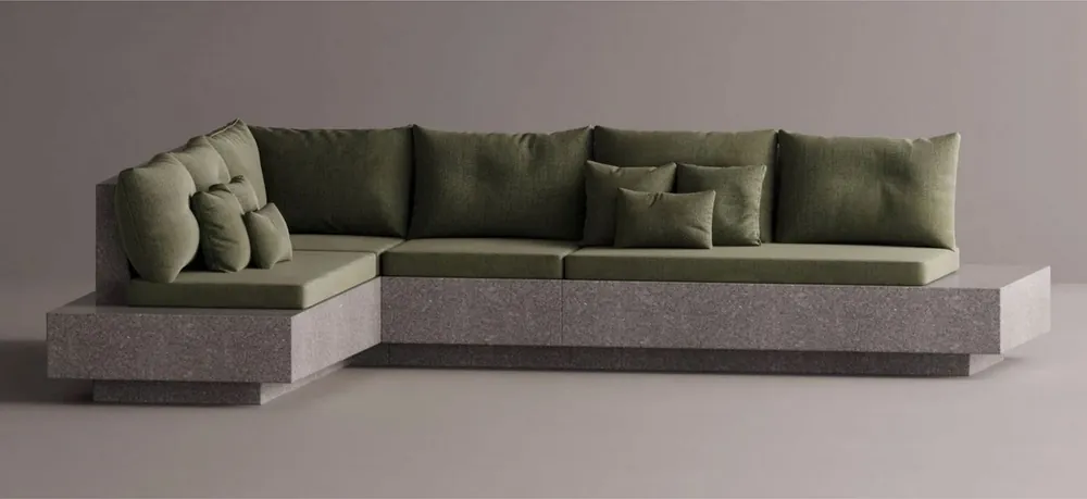 Casa Padrino Luxus Ecksofa Grün / Grau 335 x 265 cm - Modulares Wetterfestes Beton Sofa Preisknaller