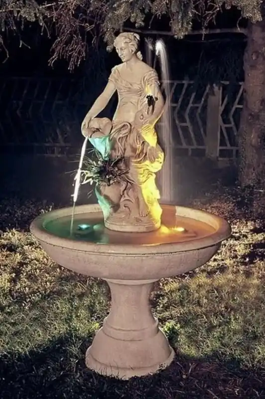 Casa Padrino Barock Springbrunnen Beige Ø 102 x H. 178 cm - Runder Gartenbrunnen - Made in Italy Abverkauf
