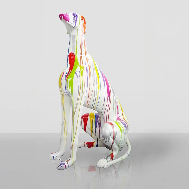 Direktkauf Casa Padrino XXL Deko Skulptur Windhund Weiß / Bunt H. 180 cm - Riesige Garten Deko Figur