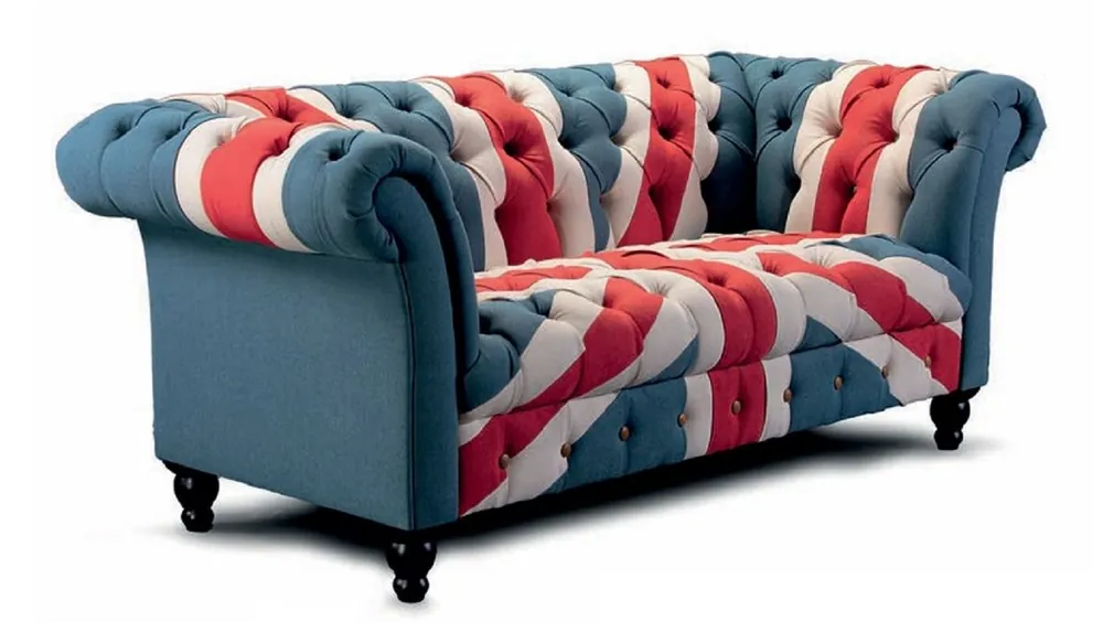Neue Ware Casa Padrino Luxus Chesterfield 2er Sofa Blau / Rot / Weiß / Schwarz 200 cm