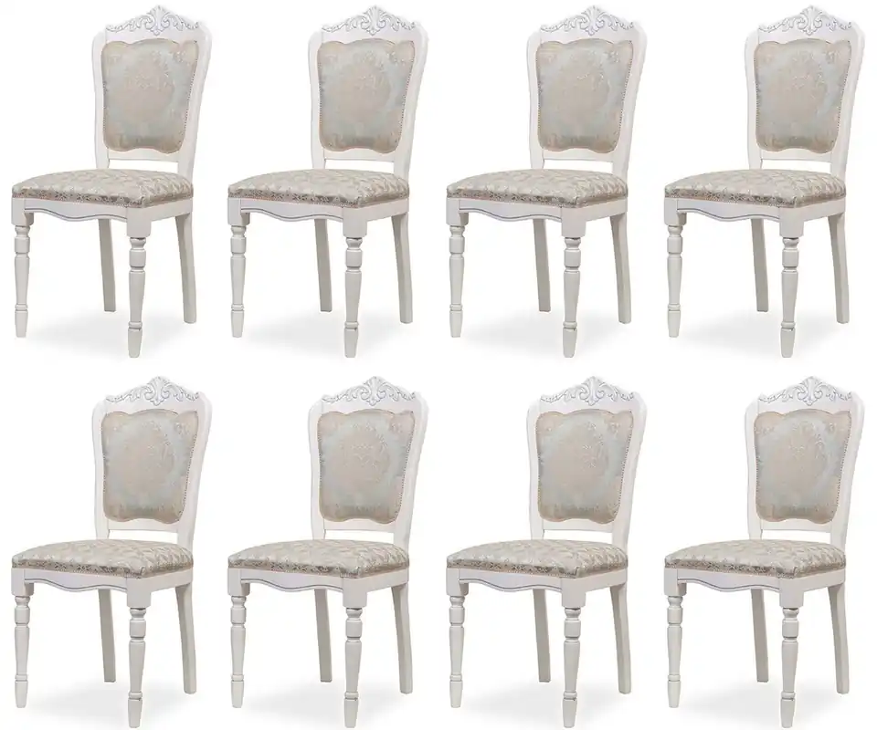 Casa Padrino Luxus Barock Esszimmer Stuhl 8er Set Silber / Beige / Weiß H. 104 cm - Barock Esszimmer Möbel Markenprodukt