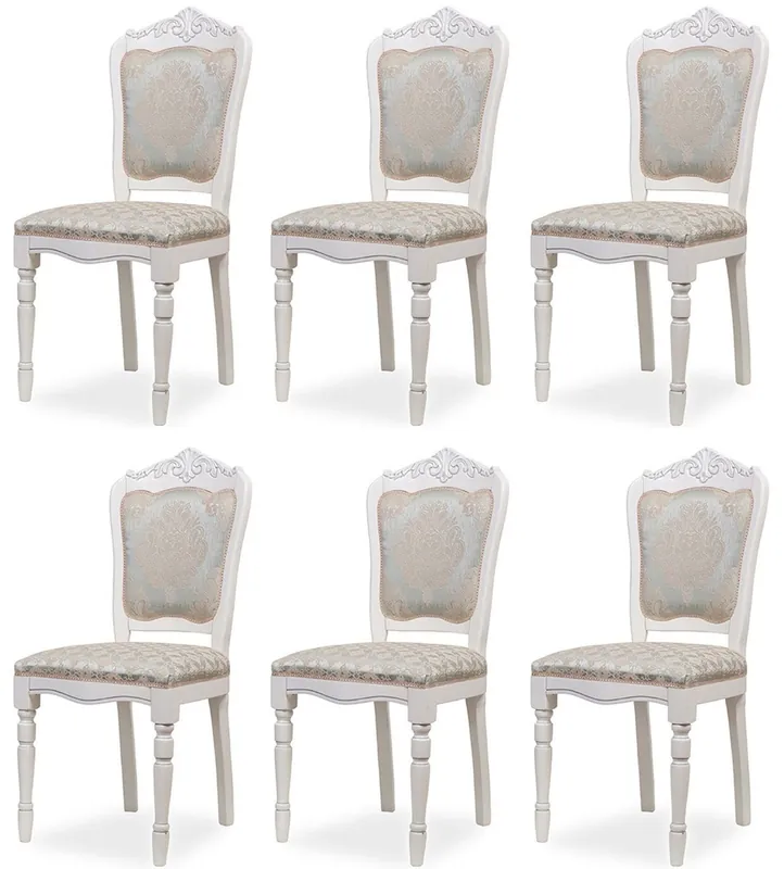 Casa Padrino Luxus Barock Esszimmer Stuhl 6er Set Silber / Beige / Weiß H. 104 cm - Barock Esszimmer Möbel Preisknaller