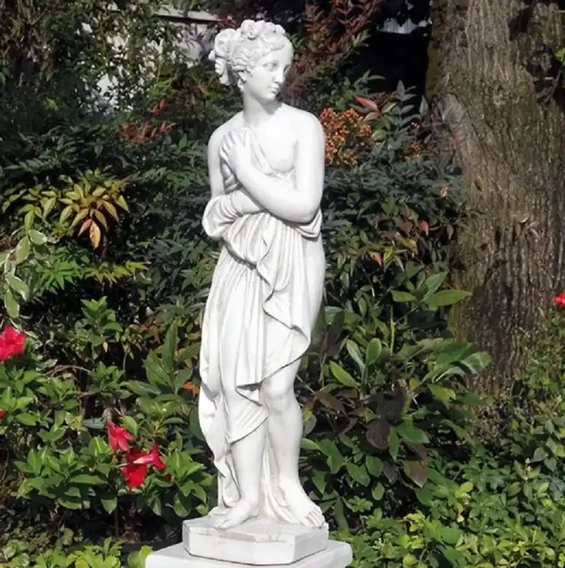 Casa Padrino Jugendstil Garten Deko Skulptur Frau Grau H. 80 cm - Made in Italy Neue Kollektion