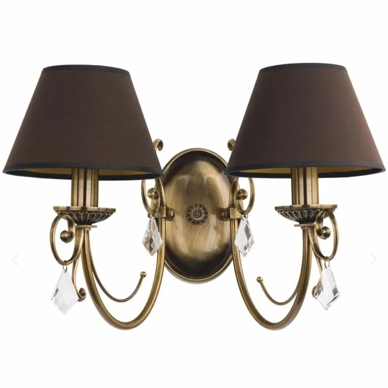 Casa Padrino Luxus Barock Kristall Doppel Wandleuchte Messing mit Patina / Dunkelbraun H. 29 cm Ausverkauf