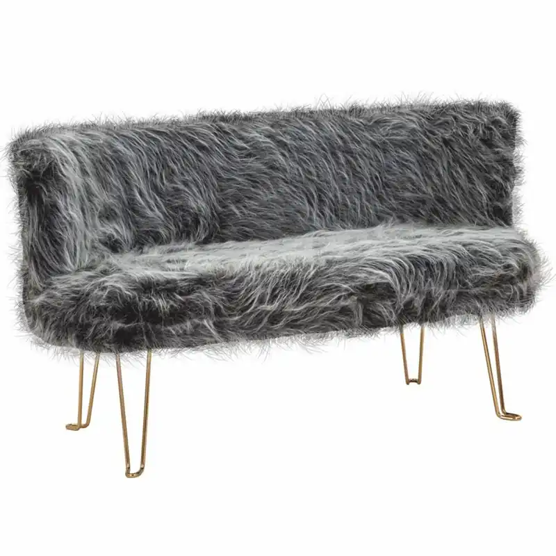 Casa Padrino Luxus Wohnzimmer Kunstfell Sofa Grau / Messing 134 cm Mega-Angebot